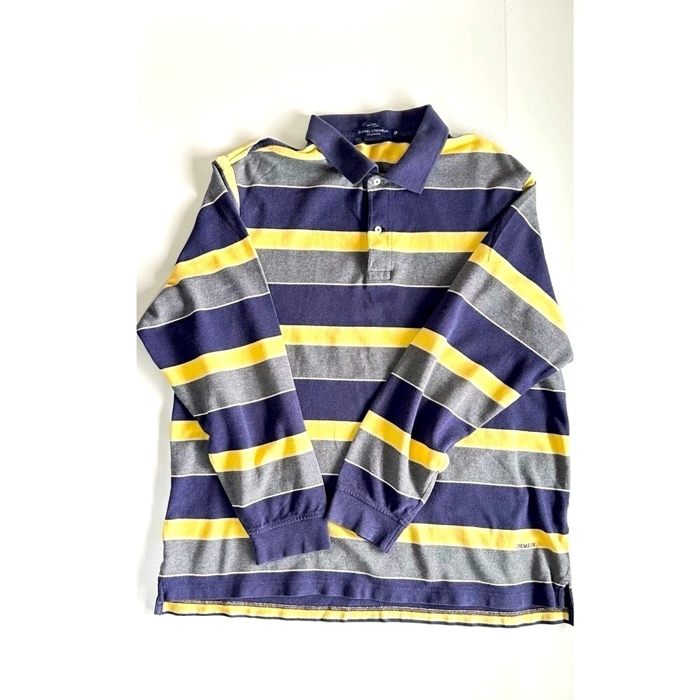 Vintage Daniel Cremieux Striped Polo Shirt Classics Tailored Fit XL Navy Yellow